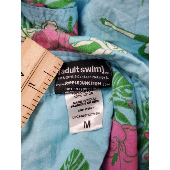 Rick and Morty Hawaiian Shirt Mens M Blue Floral Print Short Sleeve Button - Picture 8 of 8